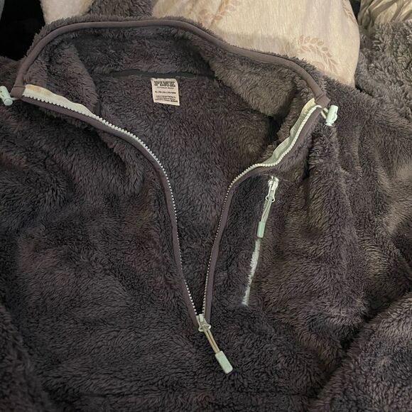 VS pink grey 1/4 zip sherpa fleece fur pullover sweatshirt top jacket coat xl - Picture 3 of 4